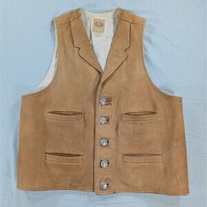 Wah Maker Frontier Vest Mens Large Leather Western Lined Pockets Cowboy